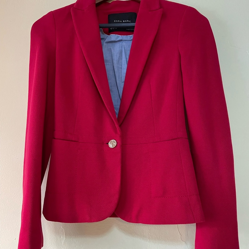 Zara bright red XS jacket with one gold button front, and on each sleeve.